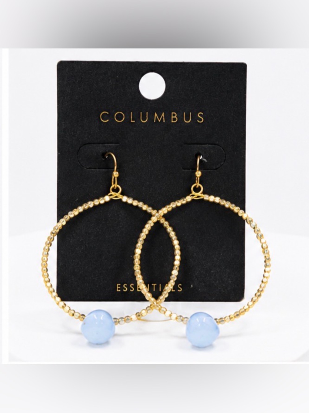 Gold Hoop Earrings with Light Blue Bead